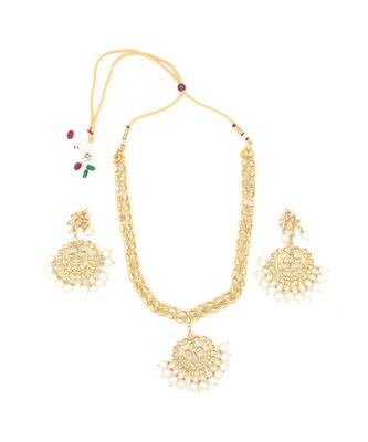 Gold Plated Antique Rani Haar Kundan White Pearl Drop Necklace Set 2