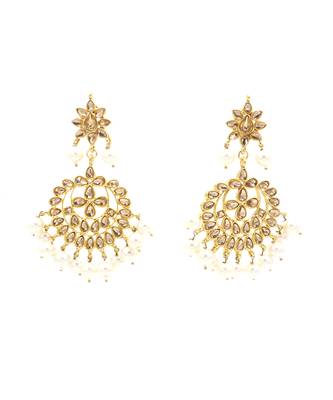 Gold Plated Antique Rani Haar Kundan White Pearl Drop Necklace Set 4