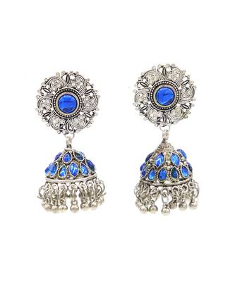 Silver Plated blue stone studded jhumki 3