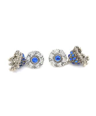 Silver Plated blue stone studded jhumki 4