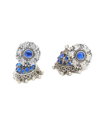 Silver Plated blue stone studded jhumki 5