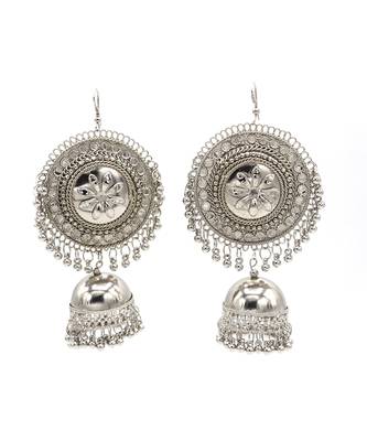 Afgani Chand German Silver Oxidized Grey Jhumki Earrings for Women 5