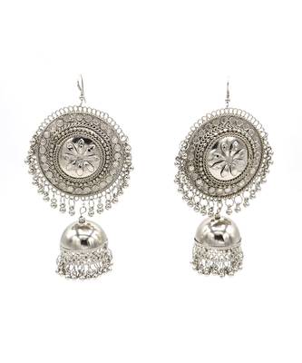 Afgani Chand German Silver Oxidized Grey Jhumki Earrings for Women 6
