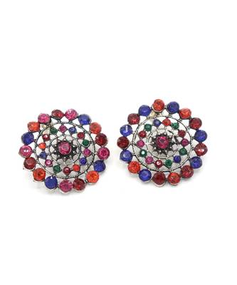 Silver Studded Multicolor Stone Studs 7