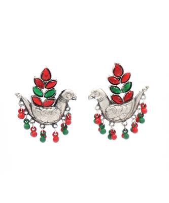 Designer Traditional Oxidized Silver Peacock Design Jhumka 3