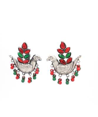 Designer Traditional Oxidized Silver Peacock Design Jhumka 4