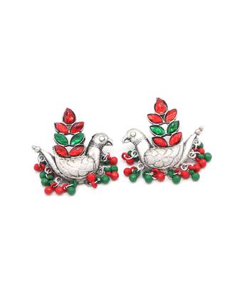 Designer Traditional Oxidized Silver Peacock Design Jhumka 5