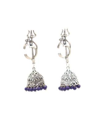 Traditional Oxidized Silver Shiva Trishul Design Jhumka Ghungroo Earrings for Women and Girls 3