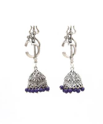 Traditional Oxidized Silver Shiva Trishul Design Jhumka Ghungroo Earrings for Women and Girls 4