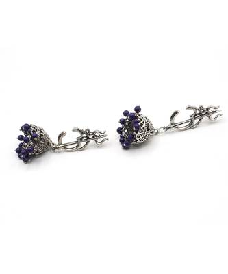 Traditional Oxidized Silver Shiva Trishul Design Jhumka Ghungroo Earrings for Women and Girls 5