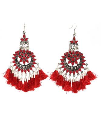 Silver Plated Red Tassel Drop Earrings for Women 7