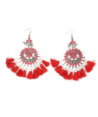 Silver Plated Red Tassel Drop Earrings for Women 8
