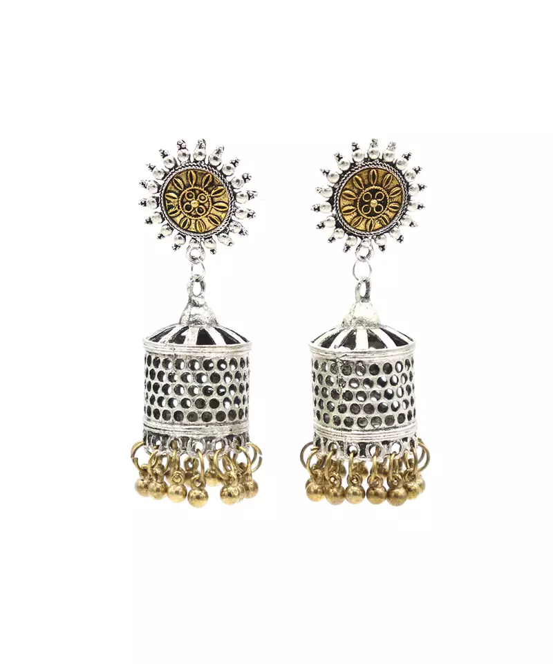 Silver Golden Finish Designer Oxidized Jhumki Earrings Antique Jewellery for Women and Girls