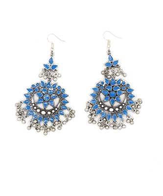 Silver Plated Blue Chandbali Afghani Dangle Drop Earrings 5