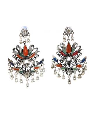 Silver Oxidized Multicolor Plated Flower Earring 4