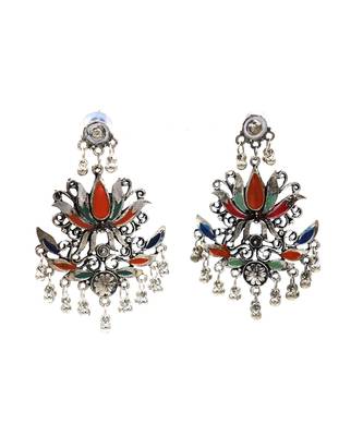 Silver Oxidized Multicolor Plated Flower Earring 5