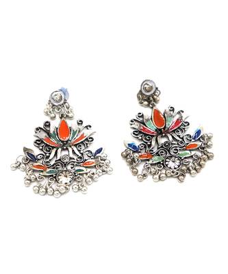 Silver Oxidized Multicolor Plated Flower Earring 6