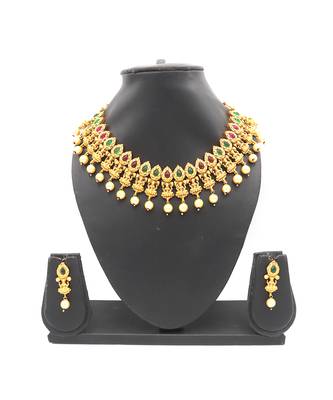 Gold Plated Traditional South Style Necklace Set For Women 3