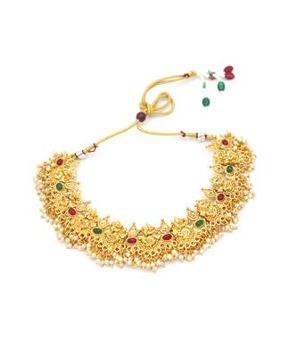 Gold Plated Temple Choker Necklace  Set For Women 4