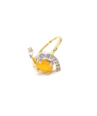American Diamond Yellow Colored Gold Plated Necklace Set with Earring, Ring and Bracelet for Women & Girls 9