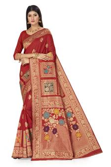 Red Woven  Saree With Blouse
