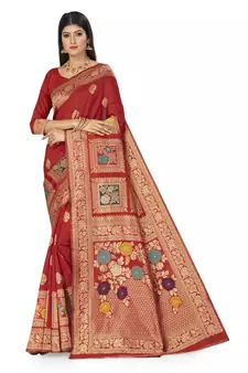 Red Woven  Saree With Blouse