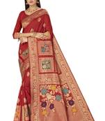 Red Woven Saree With Blouse