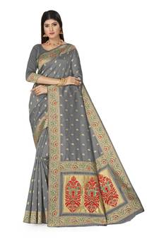 Grey Woven  Saree With Blouse