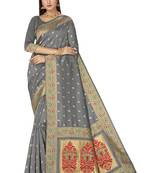 Grey Woven Saree With Blouse