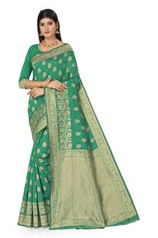 Green Woven  Saree With Blouse