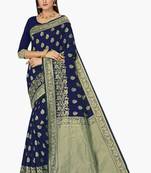 Blue woven art  saree with blouse