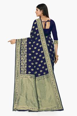 Blue woven art  saree with blouse 3