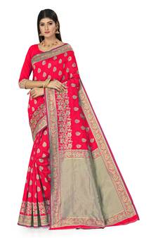 Pink Woven  Saree With Blouse