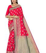 Pink Woven Saree With Blouse