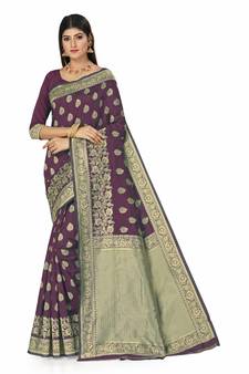 Purple Woven  Saree With Blouse