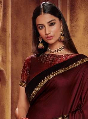 Vanya Zari Embroidered Maroon Silk Saree With Maroon Embroidered Blouse Designer Saree 3