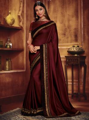 Vanya Zari Embroidered Maroon Silk Saree With Maroon Embroidered Blouse Designer Saree 6