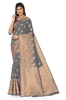 Grey Banarasi Woven Zari Saree