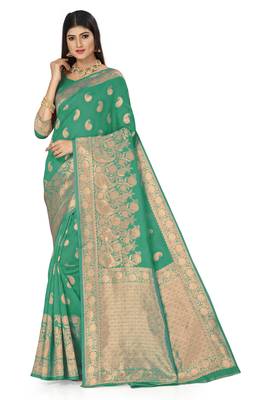 Green Woven Saree With Blouse 1