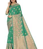 Green Woven Saree With Blouse
