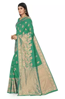 Green Woven Saree With Blouse
