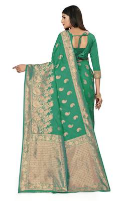 Green Woven Saree With Blouse 3