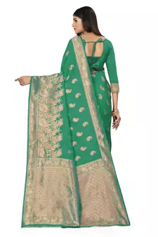 Green Woven Saree With Blouse