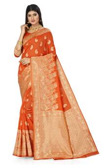 Orange woven  saree with blouse