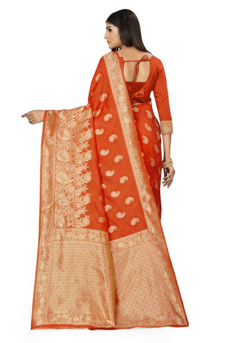 Orange woven  saree with blouse