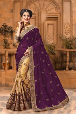 Trendmalls Light Purple Silk Fabric Embroidered Designer Indian Wedding Saree with Blouse 1