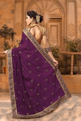 Trendmalls Light Purple Silk Fabric Embroidered Designer Indian Wedding Saree with Blouse 2