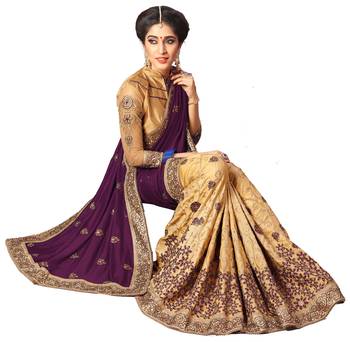 Trendmalls Light Purple Silk Fabric Embroidered Designer Indian Wedding Saree with Blouse 3