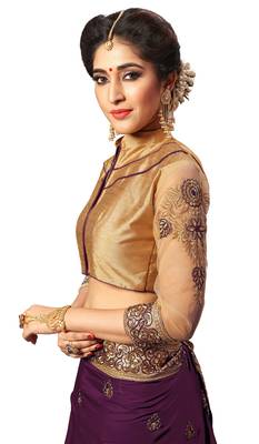Trendmalls Light Purple Silk Fabric Embroidered Designer Indian Wedding Saree with Blouse 4