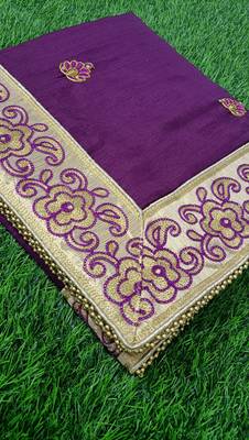 Trendmalls Light Purple Silk Fabric Embroidered Designer Indian Wedding Saree with Blouse 5